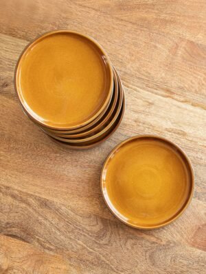 'Forest Canopy' Ceramic Quarter Plates (Set of 6, Microwave Safe, Hand Glazed)