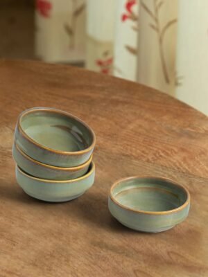 'Sage Serenity' Porcelain Chutney & Pickle Bowls (Set Of 4, Microwave Safe, Handglazed)