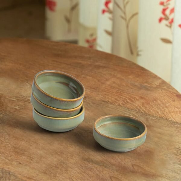 'Sage Serenity' Porcelain Chutney & Pickle Bowls (Set Of 4, Microwave Safe, Handglazed)