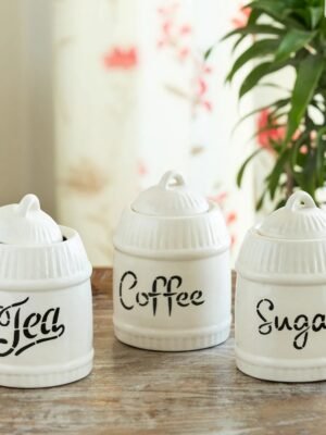 'The London Tea Club' Multi-Utility Storage Jars & Containers In Ceramic (Set of 3, Non- Airtight, 520 ML, Hand-Embossed, 15.5 Cm)