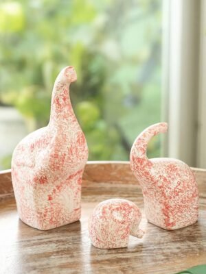 Showpiece 'Elephant Trio' Ceramic Decorative Showpiece Figurine (Set Of 3, Handcrafted, 24.3 Cm)