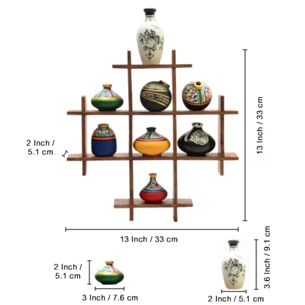 Handpainted Pots With Sheesham Wooden Frame Wall Hanging