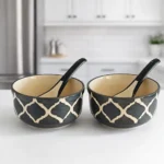Ceramic Soup Bowl with Spoon Set of 2 – Nakkashi Naturals 4.5 Inch Handcrafted Bowls | Microwave & Dishwasher Safe | Lead-Free Serving Bowl Set