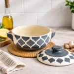 Ceramic Handi 10 Inch with Lid – Nakkashi Naturals Handcrafted Serving Pot | Microwave & Dishwasher Safe | Lead-Free Curry Serving Bowl - Image 4