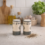 Ivory Bloom Ceramic Salt & Pepper Shaker Set – Handmade Spice Dispenser | Rustic Floral Design | Durable, Easy to Clean Kitchen Tableware