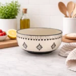 Ivory Bloom Ceramic Serving Bowl (10 Inch) – Handmade Large Bowl for Salad, Curry & Snacks | Microwave & Dishwasher Safe | Rustic Floral Design - Image 4