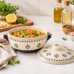 Ivory Bloom Ceramic Serving Handi with Lid (10 Inch) – Handmade Covered Casserole Bowl for Curry, Sabzi & Rice | Microwave & Dishwasher Safe | Rustic Floral Design - Image 5