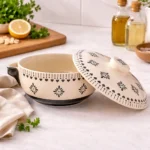 Ivory Bloom Ceramic Serving Handi with Lid (10 Inch) – Handmade Covered Casserole Bowl for Curry, Sabzi & Rice | Microwave & Dishwasher Safe | Rustic Floral Design - Image 4