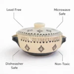 Ivory Bloom Ceramic Serving Handi with Lid (10 Inch) – Handmade Covered Casserole Bowl for Curry, Sabzi & Rice | Microwave & Dishwasher Safe | Rustic Floral Design - Image 2