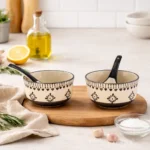 Ivory Bloom Ceramic Soup Bowl with Spoon (4.5 Inch) – Handmade Serving Bowl Set for Soup, Snacks & Desserts | Microwave & Dishwasher Safe | Floral Design