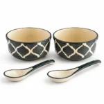 Ceramic Soup Bowl with Spoon Set of 2 – Nakkashi Naturals 4.5 Inch Handcrafted Bowls | Microwave & Dishwasher Safe | Lead-Free Serving Bowl Set - Image 3