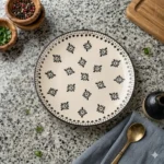 Ivory Bloom Ceramic Dinner Plate – 10 Inch Handmade Floral Design Plate | Microwave & Dishwasher Safe | Premium Dining Plate