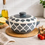 Ceramic Handi 10 Inch with Lid – Nakkashi Naturals Handcrafted Serving Pot | Microwave & Dishwasher Safe | Lead-Free Curry Serving Bowl