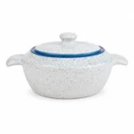 Induvra MarbleStone Handi with Lid | Premium Serving & Cooking Bowl | Speckled White Finish with Blue Rim - Image 3